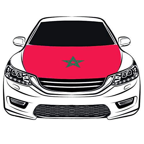 Drapeau du Royaume du Maroc Housse de capot de voiture 100 % polyester, drapeau de moteur, tissus élastiques pouvant être lavés, bannière de capot de...