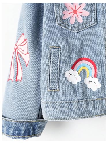 MakeMeChic Girl's Bow Floral Heart Denim Jacket Long Sleeve Button Down Y2K Jean Coats3