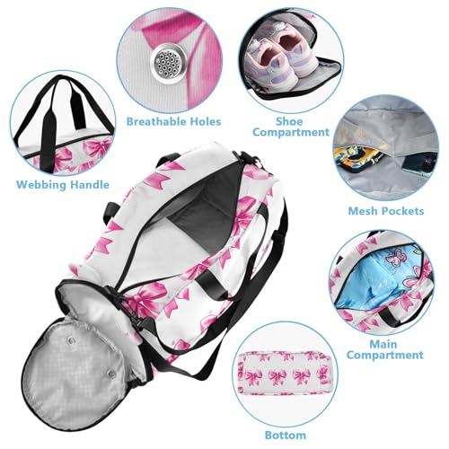 Cute Pink Bows Kids Overnight Duffle Bag,Gymnastics Sports Dance Bag with Shoe Compartment & Wet Pocket, Travel Weekender Tote for Boys & Girls4