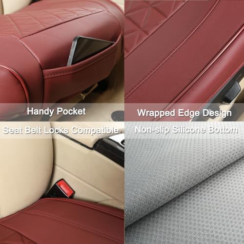 Image of Black Panther 1 Pair Luxury Faux Leather Car Seat Covers Front Bottom Seat Cushion Covers, Anti-Slip and Wrap Around The Bottom, Fit 95% of Vehicles - Burgundy