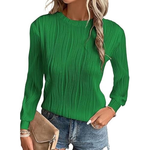 OUSIMEN T-shirt Donna Strutturato Autunno Girocollo Casual Alla Moda Maglia, verde, S