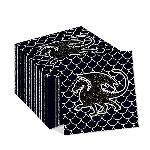 40Pcs Black Dragon Paper Napkins Deathwing Black Emperor Lunch Dinner Tableware Disposable Dessert Napkin Set for Wedding Birthday Baby Shower Party Supplies Decoration