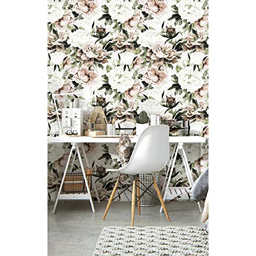 Papier peint auto-adhésif 104x70 cm pivoine blush pour meuble et mur de salon