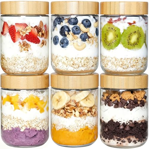 Vtopmart 6 Pack 16oz Glass Overnight Oats Containers with Bamboo Lids, Portable Wide Mouth Glass...