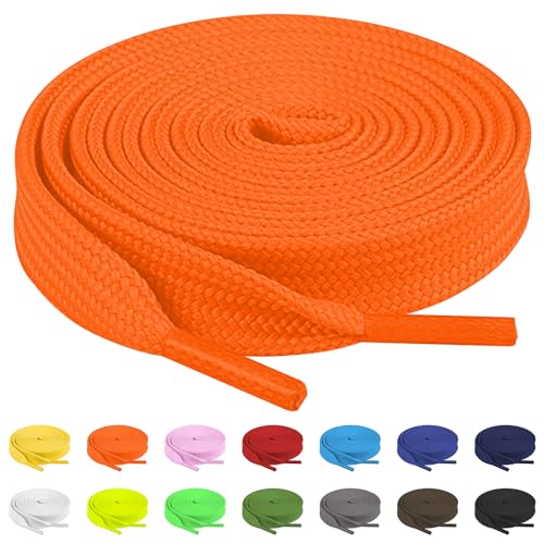 TBOC Cordones Planos [Naranja Flúor] [120 cm] para Calzado Zapatos Zapatillas Botas Atar Cordón Patines Fútbol Deporte Compatibles con Converse Nike Adidas Panama Jack Asics Vans