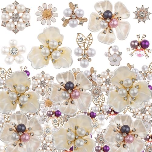 Mililanyo 10pcs Pearl & Rhinestone Snowflake Buttons - Alloy Floral Pendants For Jewelry Making & Crafts