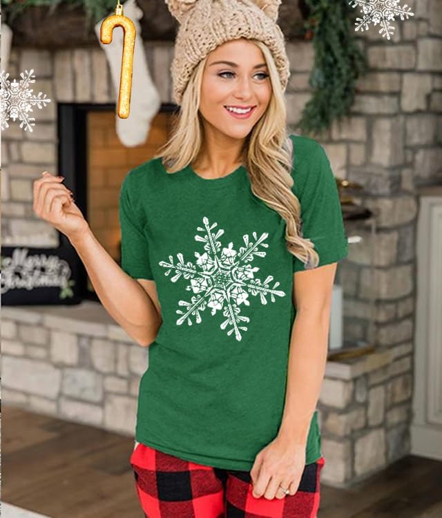 Laibao Christmas Shirts for Women Cute Snowflake Snow Graphic Xmas Tees Merry Christmas Tops Winter - Image 2