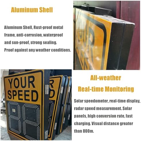 Solar LED Radar Speed Limit Sign - 24"x35"/20"x27" Traffic Display Device with Accessories for Speed-Limited Roads - Effective Speed Detection & Safety Solution (A, 60 * 90cm)