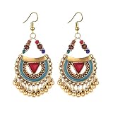 coadipress Boho Beaded Tassel Dangle Earrings for Women Vintage Bohemian Tribal Jhumkas Jewelry Ethnic Chandelier Triangle Shape Hook Earrings Statement Indian Jewelry Gifts (Gold Red)