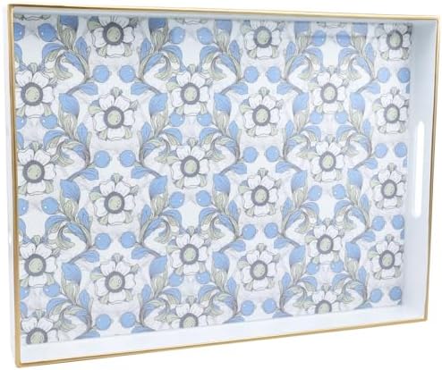 Rectangle Serving Tray with Handles, Coffee Table Tray for Ottoman, Living Room, Outdoor Tray for Patio Entertaining, Serving Breakfast Kitchen Platter LEE3040BLH