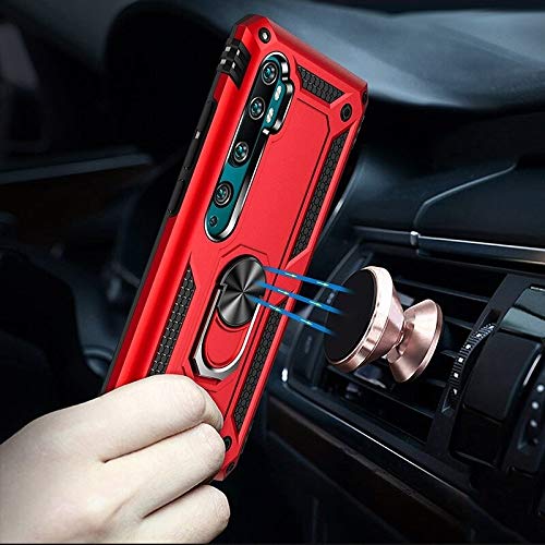 Image of DR VAKU Hybrid Ring Armor Back Cover for Redmi Note 10 Pro Tough Armor Bumper Case with 360 Metal Rotating Kickstand Ring Holder - Red