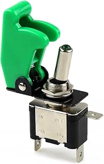 Interruptor de palanca LED for iluminación de coche, barco, camión, con cubierta protectora abatible for aviones de seguridad, color verde, 12V20A