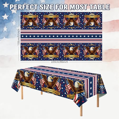 Image of OHOME 250th Anniversary American Flag Tablecloth for 4th of July Decorations | 250 Anniversary USA Merchandise | Patriotic 1776-2026 Fourth of July Accessories for Home Outdoor Outside,2 Pack
