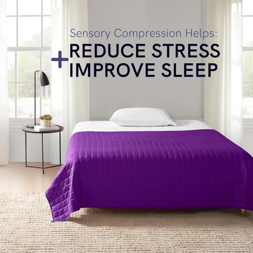 YnM 15lbs Weighted Blanket for Adults, Cotton Heavy Bed Throw Blanket with Cooling Glass Beads for All Season Use, Ideal for One Person of 140lbs (48x72 Inches, Queen Bed, Fuchsia Purple)