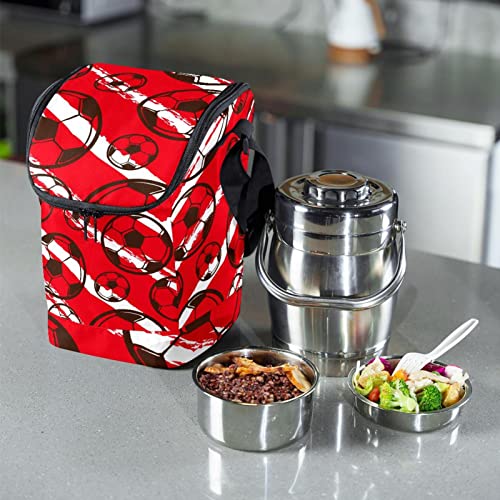 Bolsa de almuerzo lavable e impermeable con estampado de fútbol rojo urbano 7