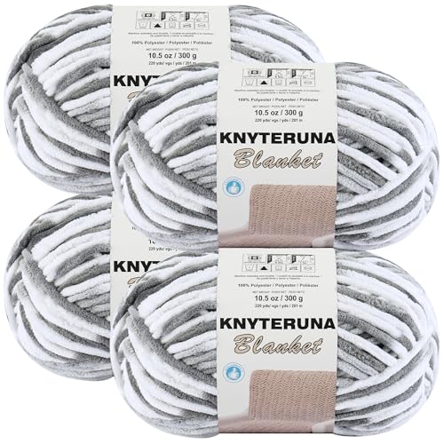 Image of #6 Super Bulky Blanket Yarn for Crocheting - 4 Skeins(Each 10.5oz /300g, 220yds /201m), Chunky Chenille Thick Plush Big Soft Yarn for Crocheting Knitting Blankets, Multi Grey & White