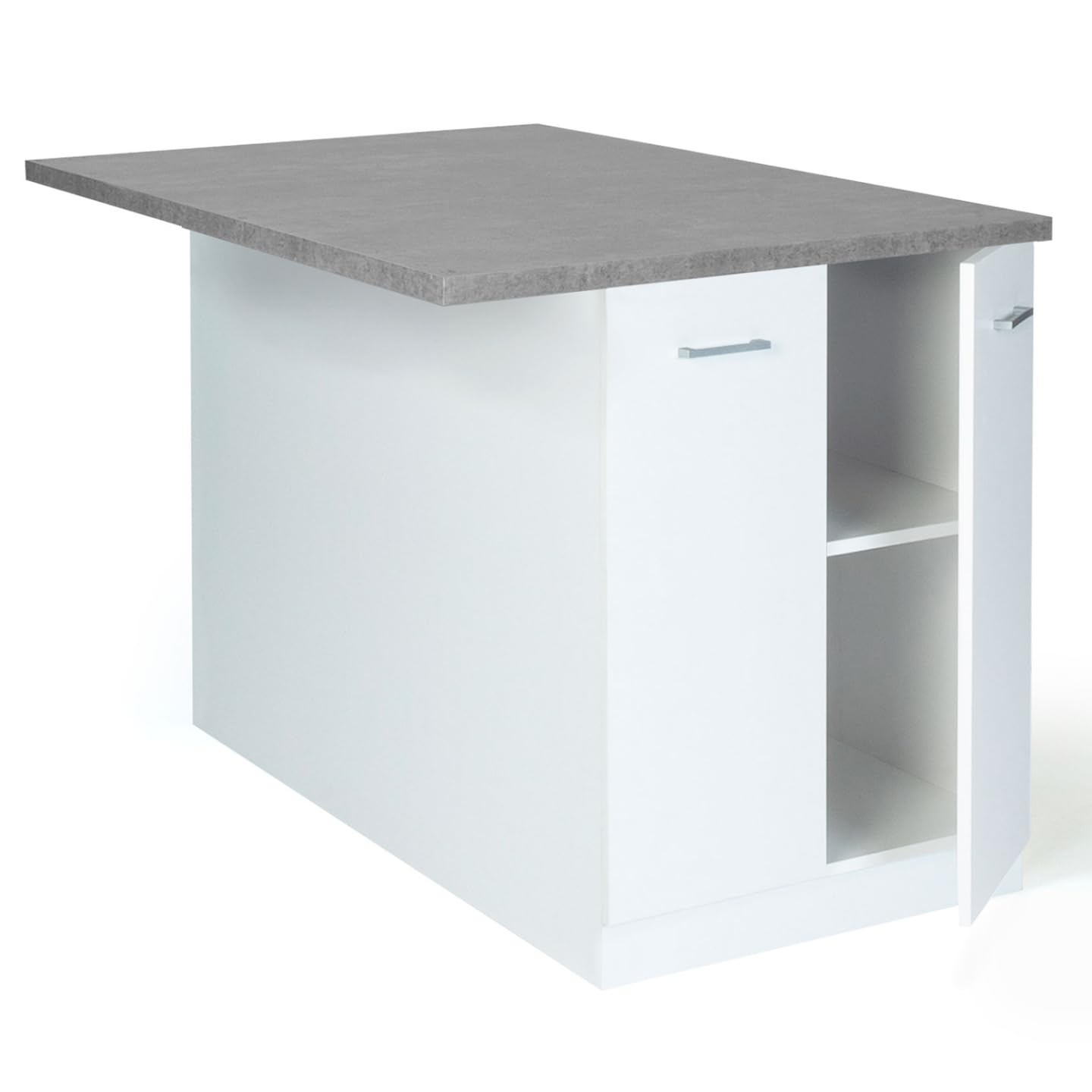 IDMarket - Ilot Central IVO 100 cm Blanc avec Plan de Travail Effet béton