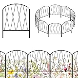 Shinoske Decorative Garden Fence 10 Pack, 17in(H) x 11ft(L) Metal, Black, Retro Modern Style, Dog & Rabbit Fence Defense