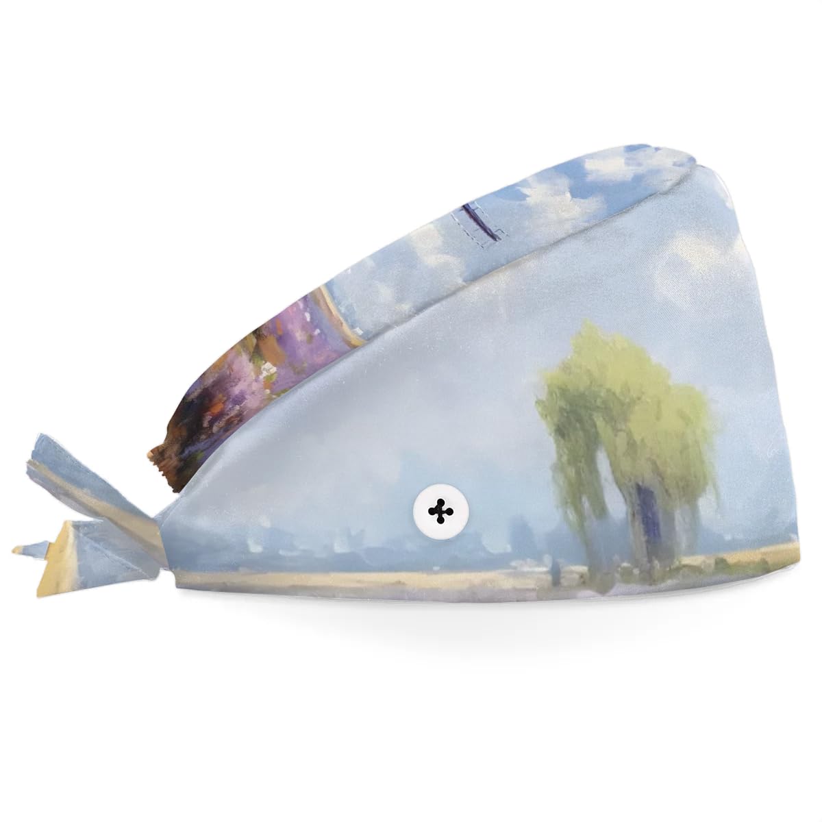 Mularoka Watercolor Windmill Flower Field Working Caps with Button Sweatband Comfortable Adjustable Bouffant Hats Work Hat for Women Men