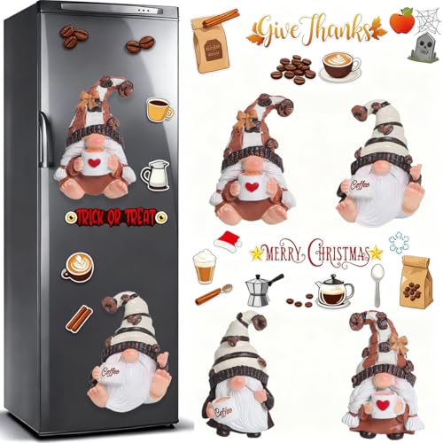 Juego de 4 imanes decorativos de gnomo de café para frigorífico miniatura 6