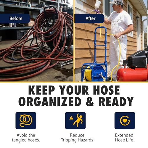 Image of Goodyear Portable Air Hose Reel Cart with 3 /8 inch x 100 ft Hybrid Polymer Hose