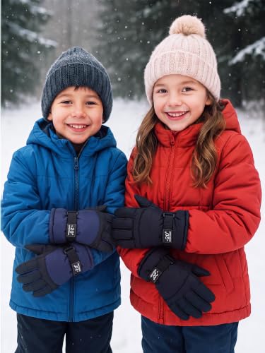 Image of SATINIOR 2 Pair Kids Winter Gloves | Waterproof Winter Snow Gloves for Boys Girls, for Winter Outdoor Ski Snowboarding Cold Weather, Warm Cotton Plush Lining