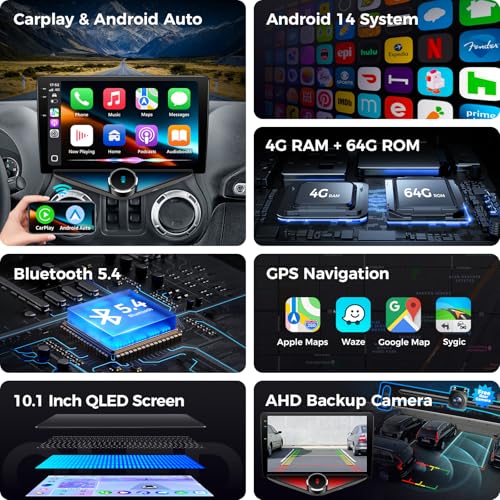 Radio para auto touchscreen 10.1 pulgadas Android 14 miniatura 5
