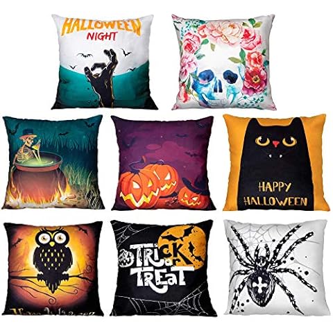 8Pcs Halloween Pillow Cases 18x18 Inches-Plush Velvet Throw Cushion Cover - Decorations for Home Indoor Holiday Party Decor Cover