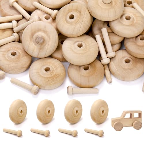 SOUJOY 72 Pack Wooden Toy Wheels