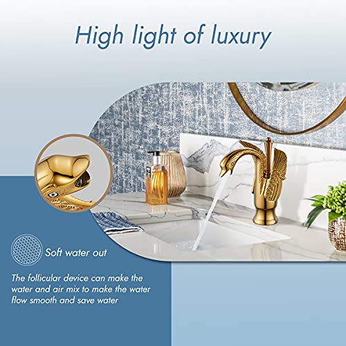 Cinwiny Swan Faucet Bathroom Sink Faucet Polished Gold Swan Shaped Single Handle One Hole Lavatory Basin Tap Mixer Deck Mount Bird Faucet #TOP3