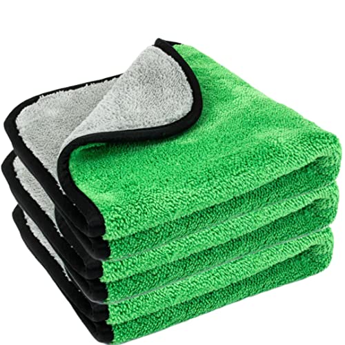 Image of Auto Hub 400 GSM, Microfiber Double Layered Cloth 30x40 Cms 3 Piece (Green) Cloth Set, Extra Thick Microfiber Cleaning Cloths Perfect for Bike, Auto, Cars Both Interior and Exterior.