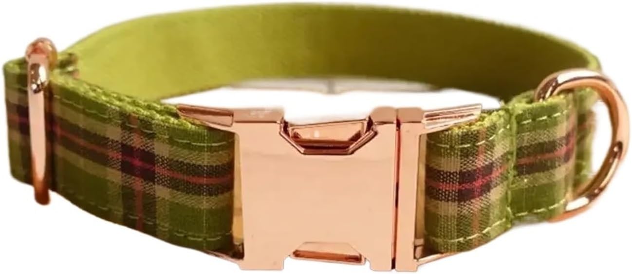 Personalized Pet Collar Customized Nameplate ID Tag Adjustable Soft Green Brown Suit Plaid Cat Dog Collars Lead Leash(Leash-Rose Gold,XS)