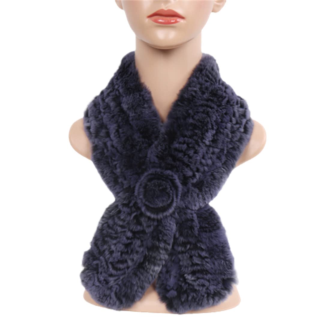Bufanda de Piel Tejida para Mujer de Invierno 80cm-100cm Bufanda de Cuello de Piel Peluda Suave a Rayas para Mujer Blue