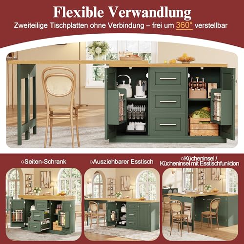 Mesa de comedor extensible para apartamentos con isla de cocina giratoria 6