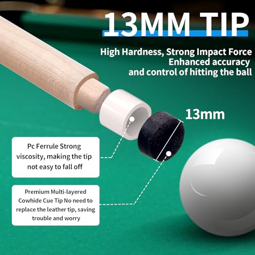 Kmise Billard Queue-Set, 147cm 18–21 oz Professionelles Billardqueue aus kanadischem Ahorn, Neuer verbesserter Griff, 4 Farben optional (1 Stück (595 g blau))