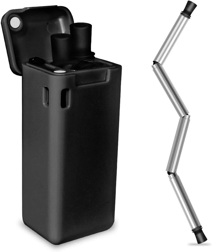 Mobily Collapsible Straw Reusable Stainless Steel, Folding Drinking Straws Food-Grade Portable Set Stainless Steel Case with Cleaning Brush Keychain Hole,for Household,Outdoor (Black)