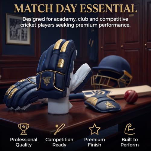 Image of Whitedot Quetzal Lovlon Cricket Batting Gloves, Navy Blue, Suitable for Professional Players (Youth /Medium, Right)