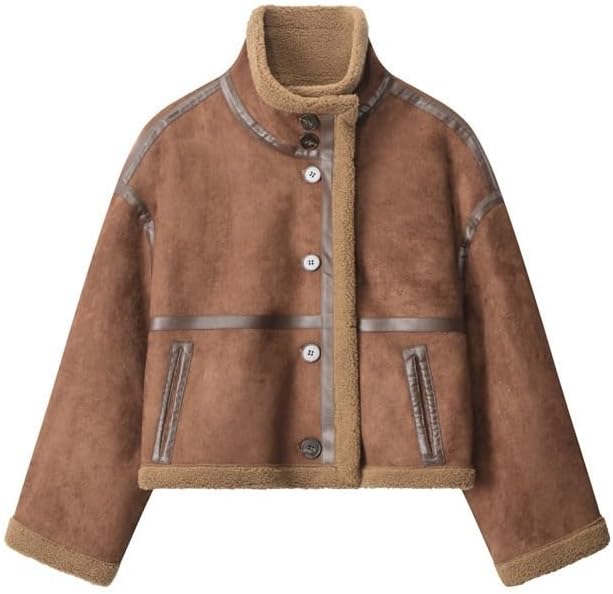 Warm Loose Stand Up Collar Short Coat for Women with Cotton Padded Clothes on Both Sides