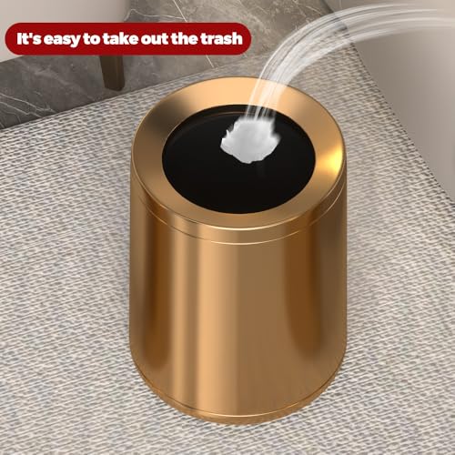 Image of 10L /2.6 Gallon Rose Gold Stainless Steel Trash Can,Brush Gold Bathroom Garbage Can,Open Top Trash can for Bathroom,Bedroom,Hotel,Kitchen,RV (Rose Gold)