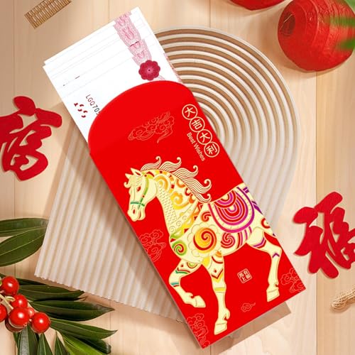 SUHANIOP Rote Umschläge Buntes Pferd 2026 Chinesisches Neujahr, Weihnachtsumschlag Geldpakete, Glücksgeld Umschläge Hong Bao für Neujahr Geburtstag Hochzeit, Kleines Geschenk oder Geld, 18-Pack