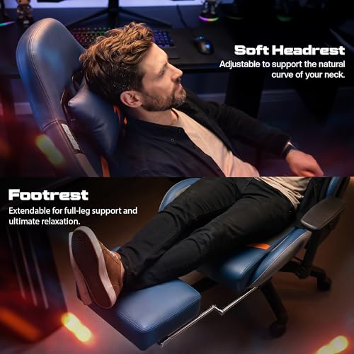 Image of BAYBEE Drogo Racer Pro Ergonomic Gaming Chair with Footrest, Breathable Fabric, Adjustable Seat & 3D Arm Rest | Head & Massager Lumbar Support Pillow | Home & Office Chair with Full Recline (Blue)