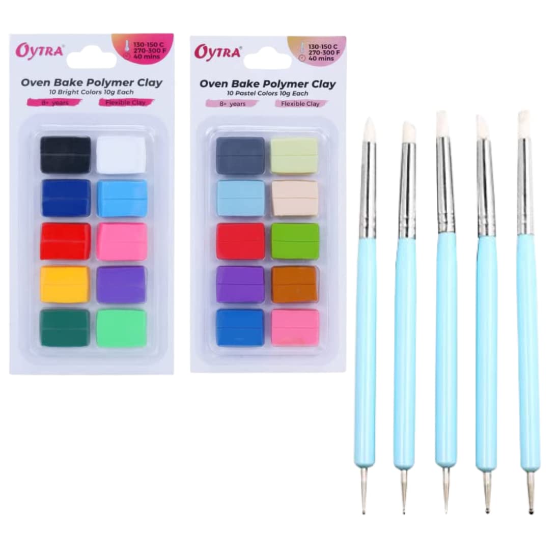 Oytra 5 Pieces Double Ended Doting Clay Tool Set, Polymer Clay Oven Bake Set 20 Colors Combo