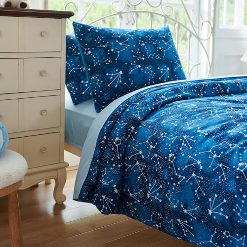 Image of Cokouchyi Twin Comforter Sets for Boys Girls, Glow in The Dark Kids Bedding Sets, 4 Pcs Twin Bed in a Bag with Comforter, Sheets, Pillow Sham, Galaxy