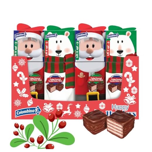 Christmas Wafer Bites - Chocolate Covered Vanilla Sugar Wafer Square Bites - 2 Individually Wrapped Wafer Bites Per Pack (17 gr. Each), 10 Packs Per Box (6.07 Oz Per Box) (12 Pack)