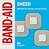 BAND-AID Brand Sheer Spots – Vendajes cuadrados pequeños adhesivos, estériles, envueltos individualmente, discretos primeros auxilios y cuidado de heridas para cortes y rasguños menores, almohadillas