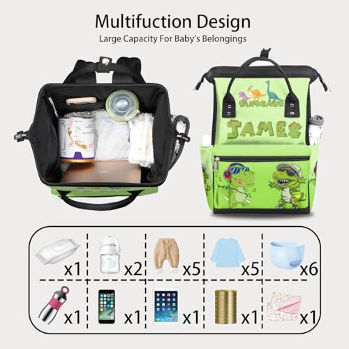 Image of Baby-Boys Dinosaur-Diaper-Backpack Custom-Name Nappy-Bag for Boys