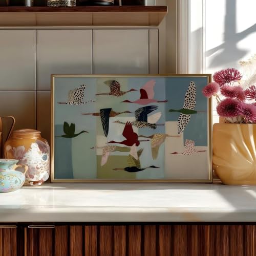 Poster oiseaux haut en couleur decor moderne | Grande affiche de grue elegante 60x80cm
