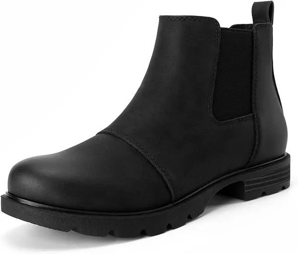 Athlefit Black Chelsea Ankle Boots for Women Low Heel Short Boots Slip On Fashion Elastic Lug Sole Booties Size 11