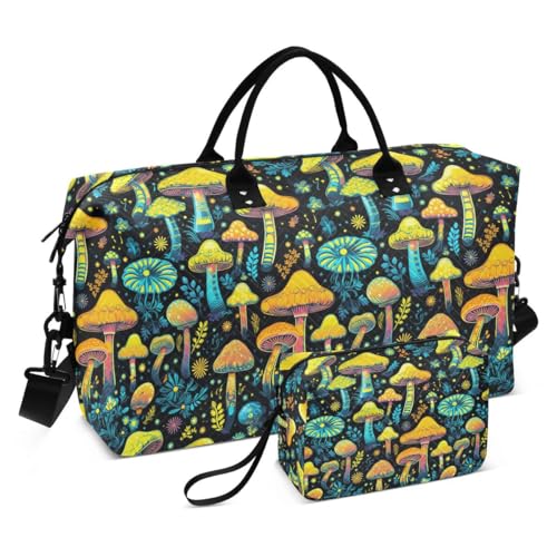 Oil Painting Mushroom Blossom Travel Duffle Bag Gym Bag Weekender Bags with Toiletry Bag Travel Trip Tote Bag