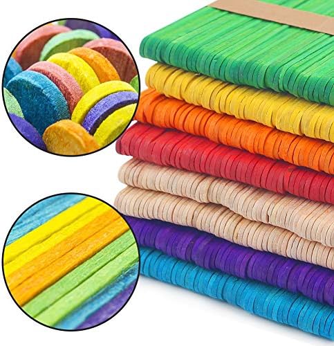 VGOODALL 400PCS Coloured Wood Craft Sticks, 7 Bright Colour Natural Jumbo Wooden Sticks for Kids DIY Craft Classrooms Project